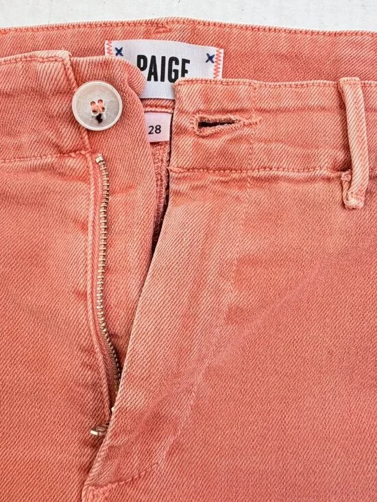 Paige Nellie Wide Leg Crop Pants Womens 28 Peach Cotton Blend Stretch Button Fly - Picture 4 of 10